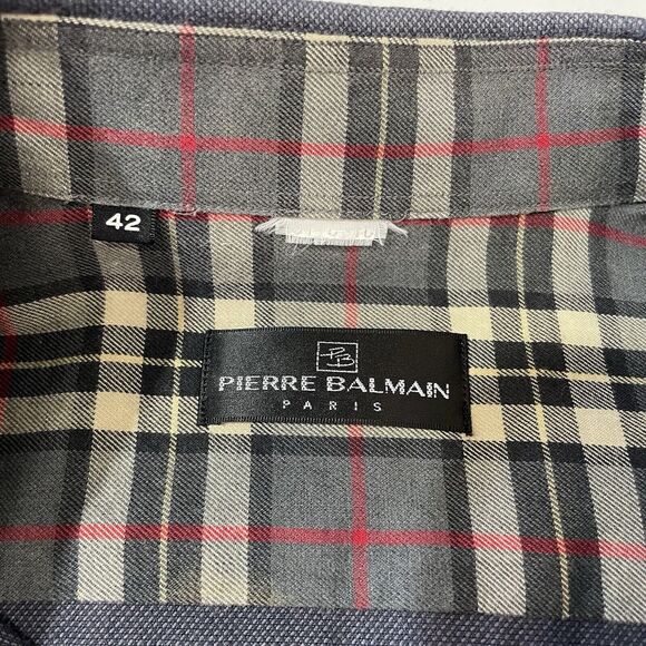 VTG Pierre Balmain Men’s Large Gray Woven Dress Shirt Monsieur Button 42 - Picture 3 of 8